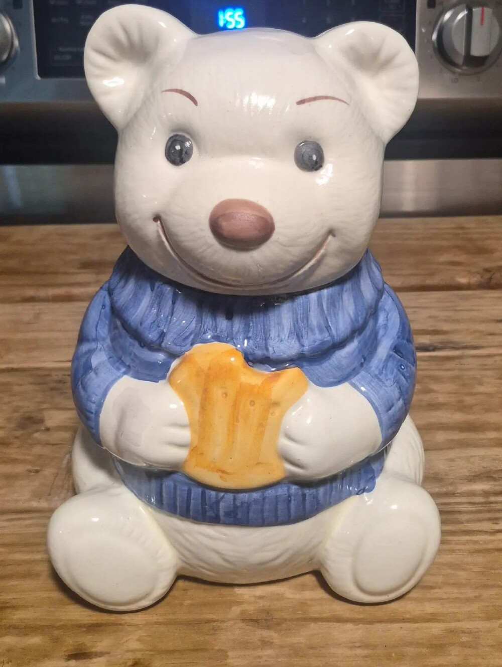Vintage Cookie Jar Metlox California Pottery Teddy Bear Eating Cookie 11.5" H